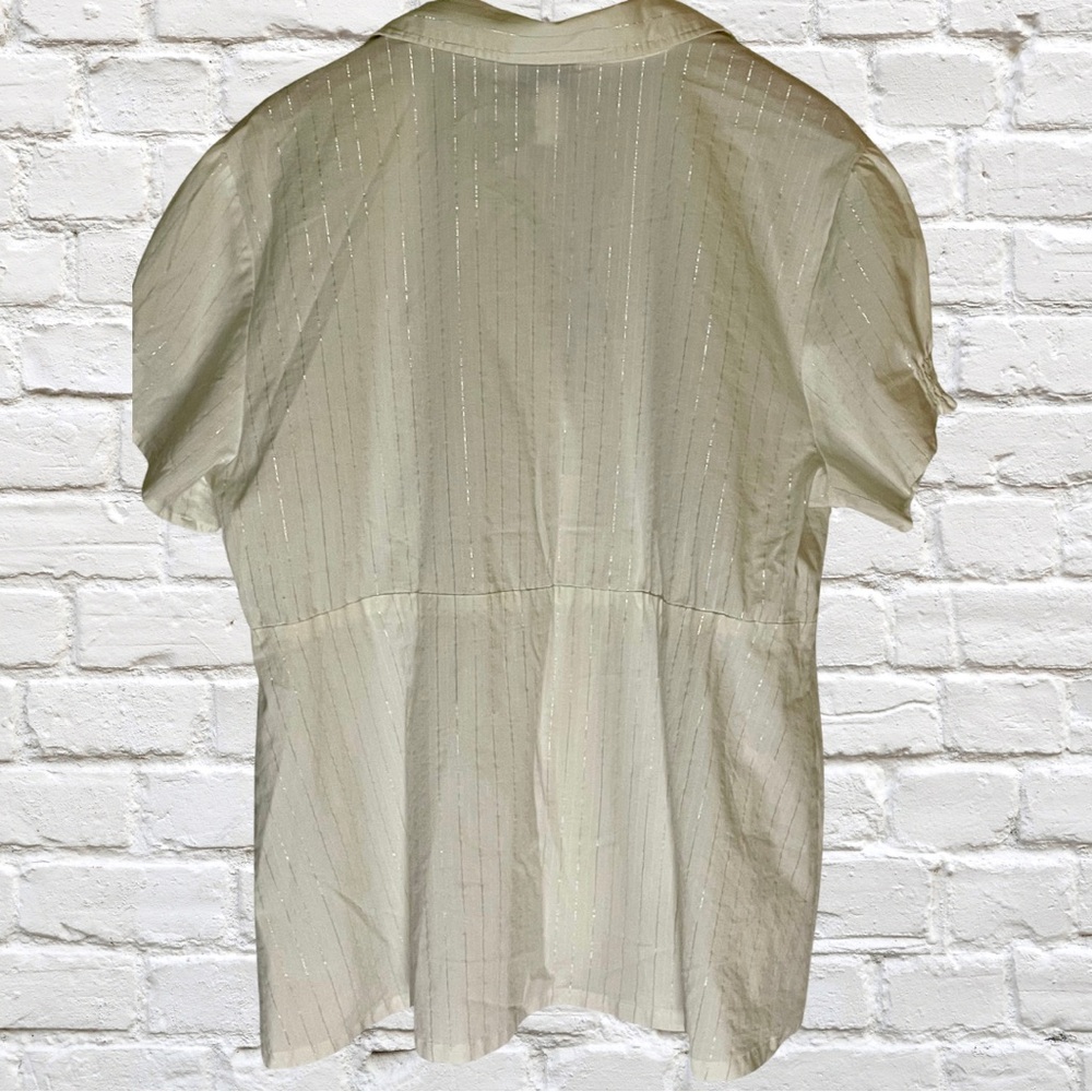 Torrid Short Sleeve Button-Down Shirt with Metallic Pinstripes - Picture 2 of 4